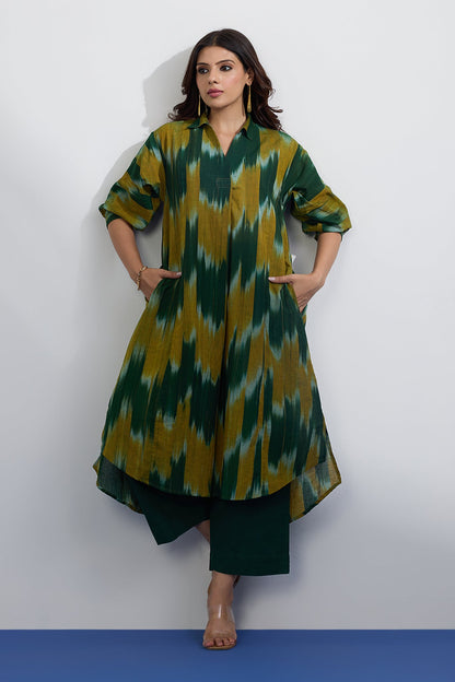 Maati Craft Mustard Meadow Collar Box Pleat Kurta