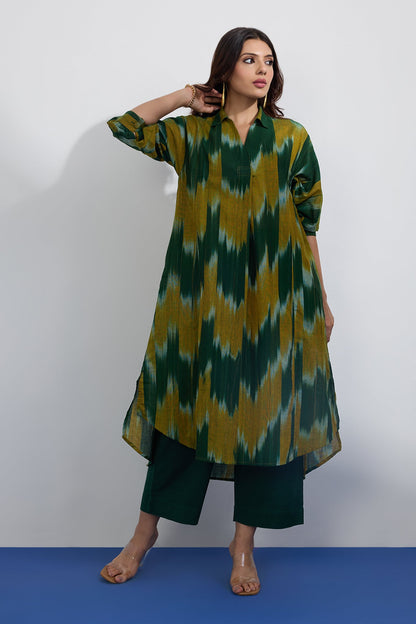 Maati Craft Mustard Meadow Collar Box Pleat Kurta