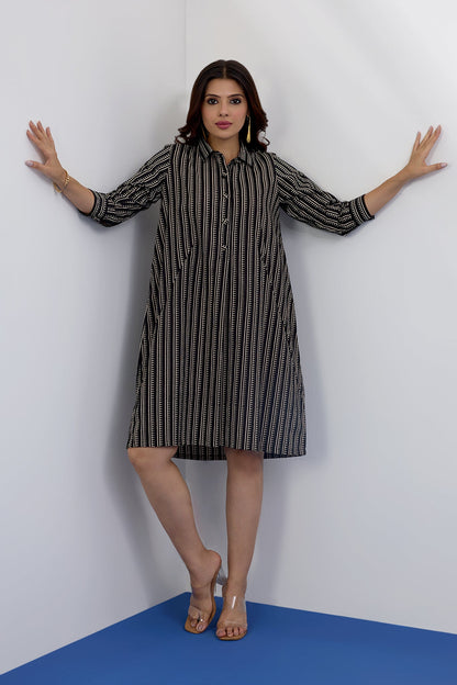 Maati Craft Monochrome Map Tunic Shirt Dress