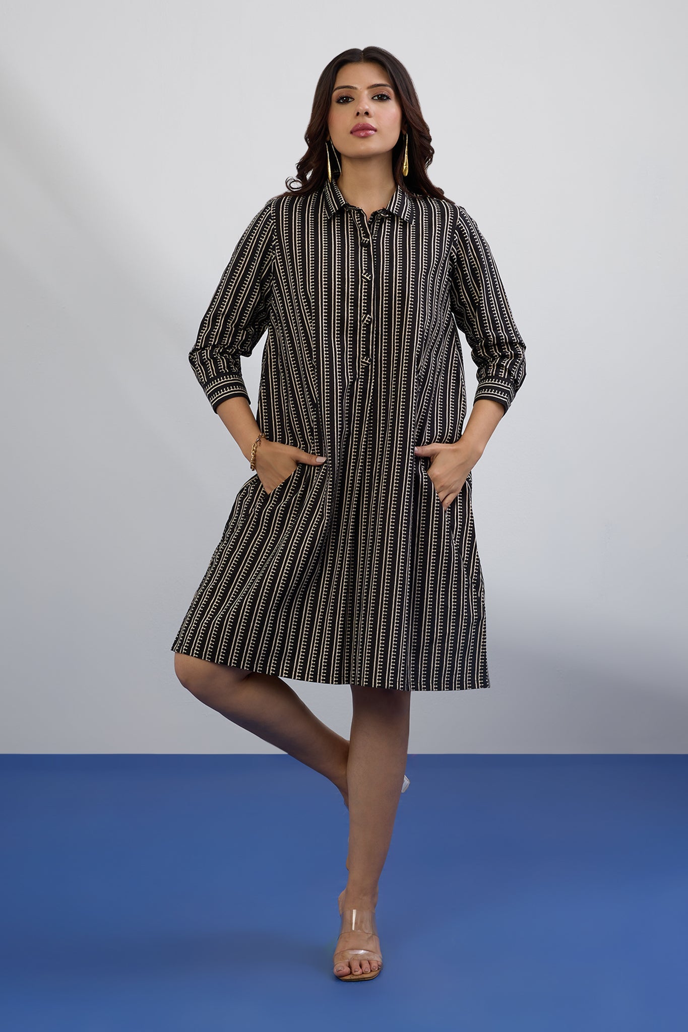 Maati Craft Monochrome Map Tunic Shirt Dress