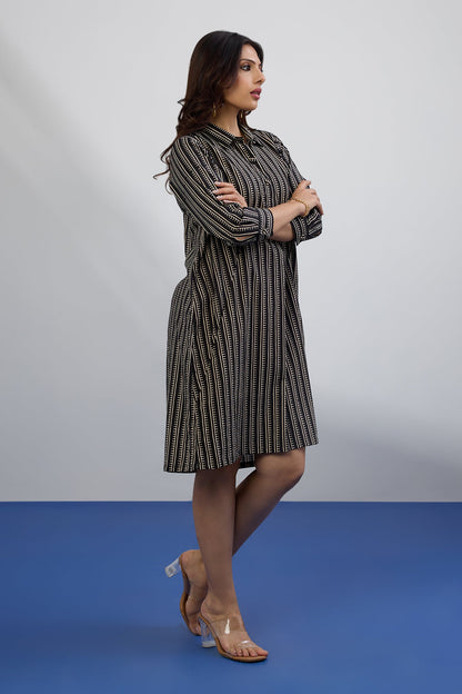 Maati Craft Monochrome Map Tunic Shirt Dress
