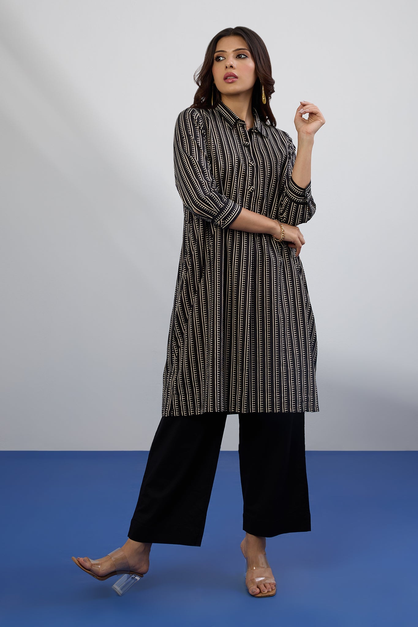 Maati Craft Monochrome Map Tunic Shirt Dress