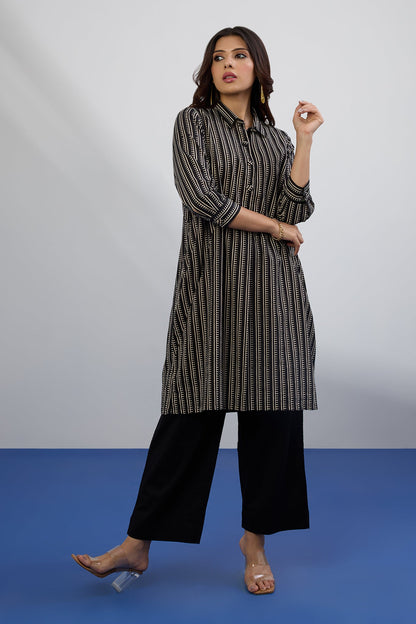 Maati Craft Monochrome Map Tunic Shirt Dress