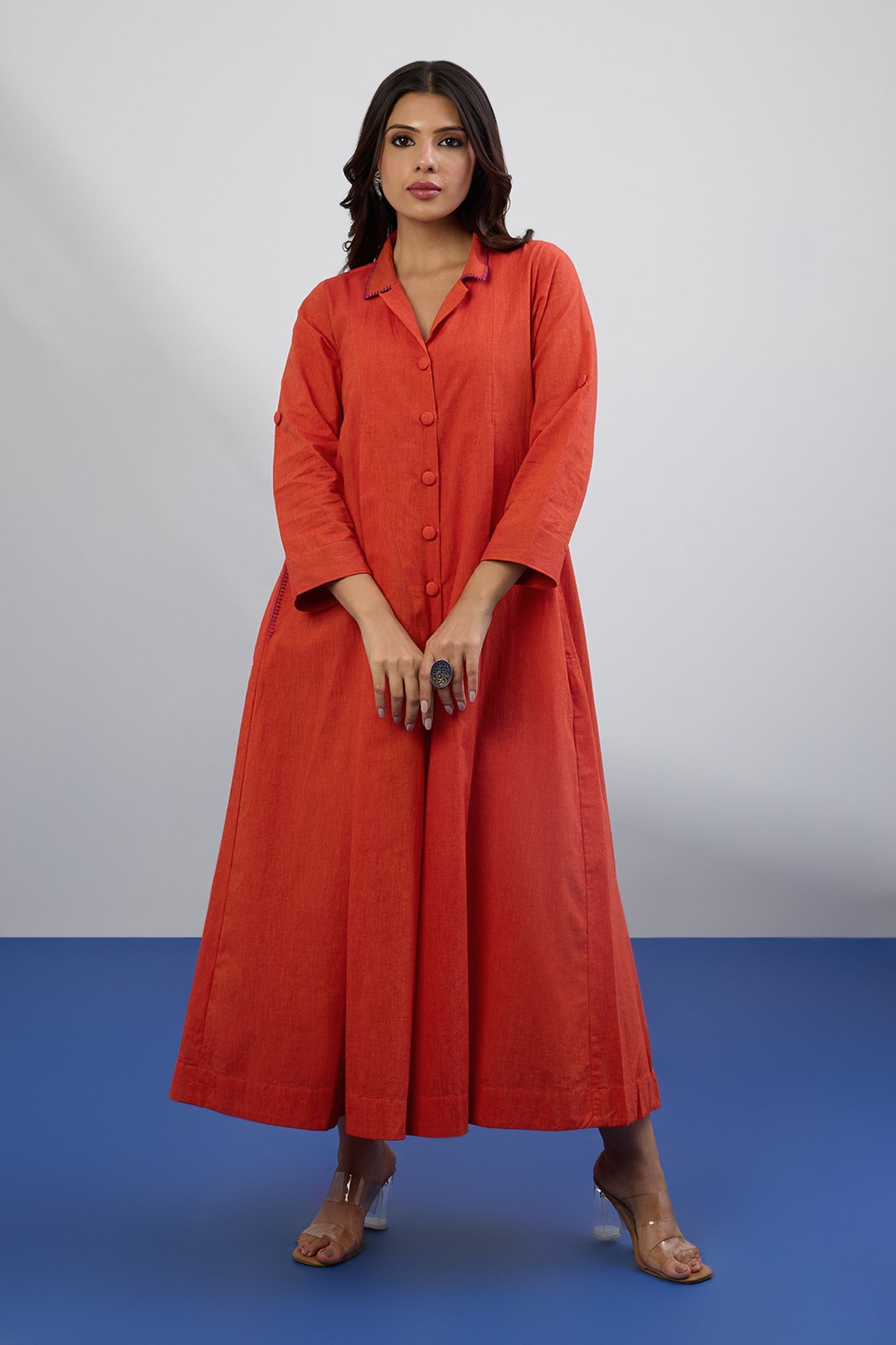 Maati Craft Saffron Sky Jumpsuit With Pockets & Collar