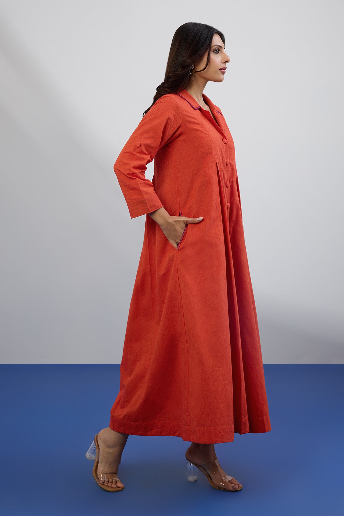 Maati Craft Saffron Sky Jumpsuit With Pockets & Collar