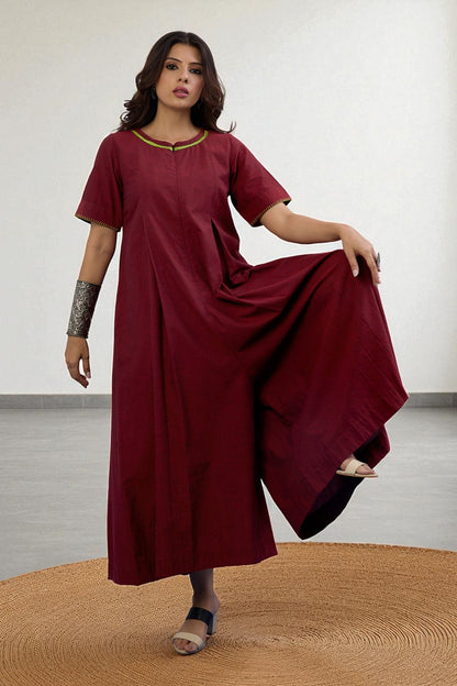 Maati Craft Gulabi Ruby Nightfall Front Zipper Cotton Jumpsuit with Pockets & Sleeves