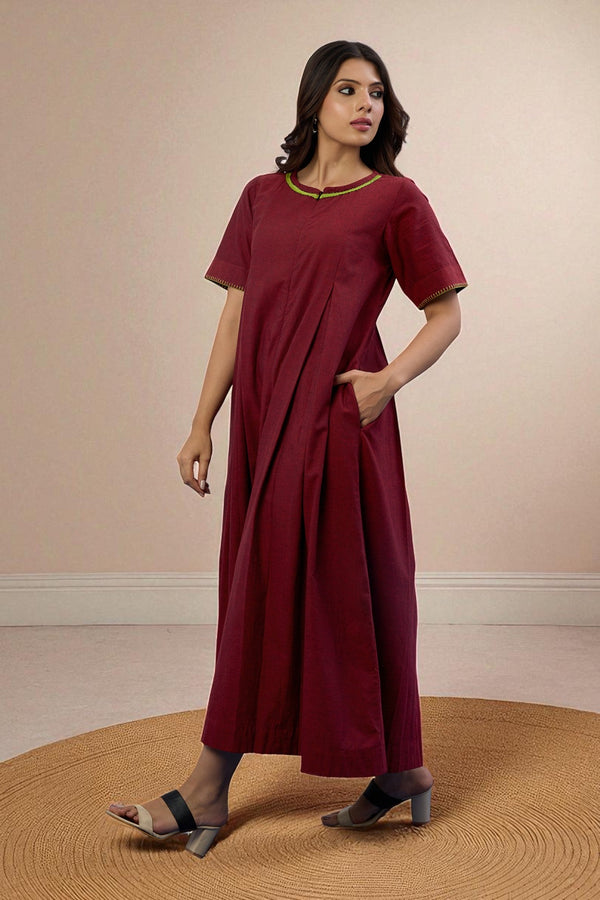 Maati Craft Gulabi Ruby Nightfall Front Zipper Cotton Jumpsuit with Pockets & Sleeves