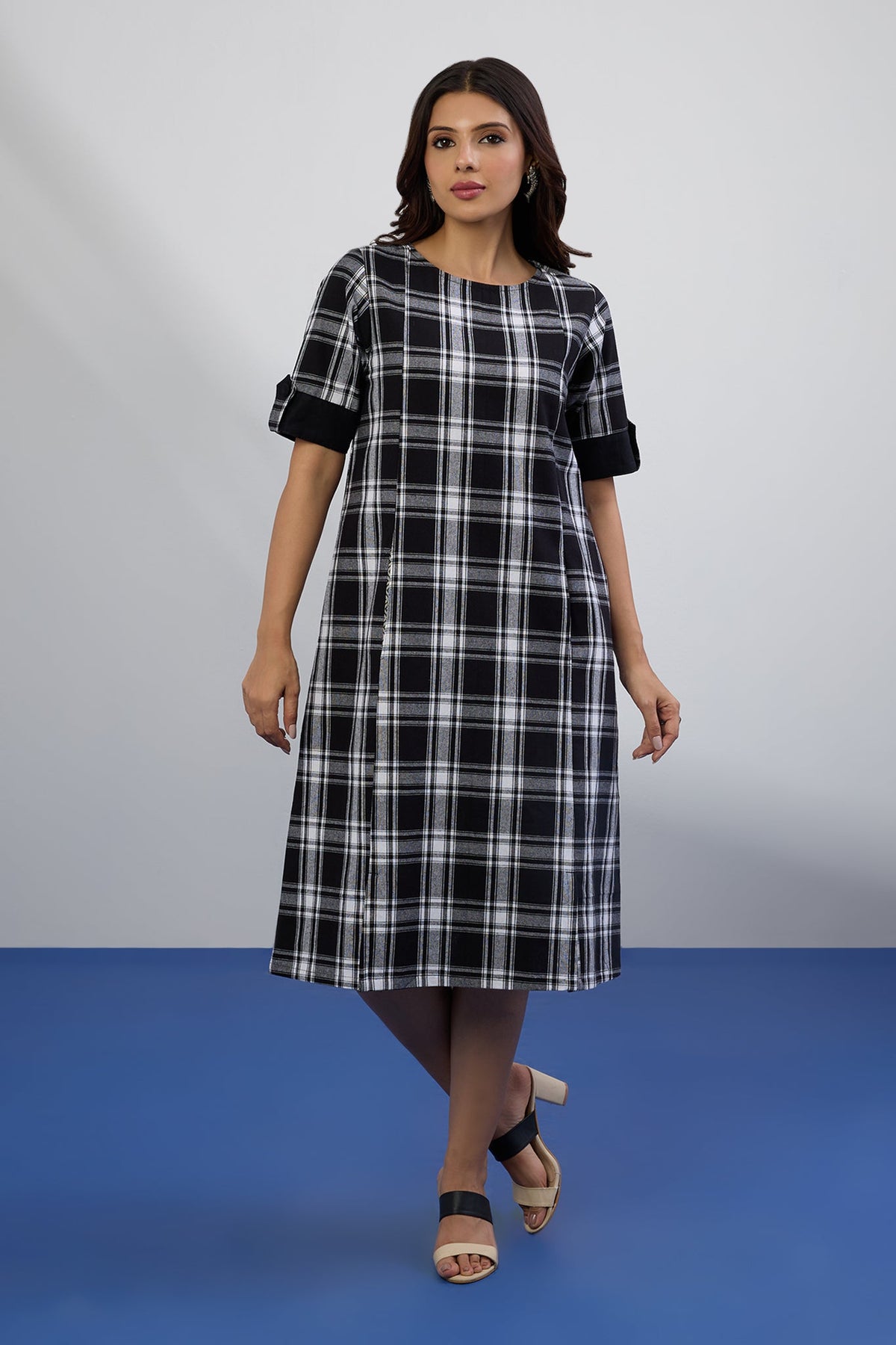 Eclipse Plaid Shift Dress With Pockets