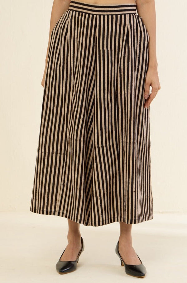 Maati Craft box pleated culotte - ajrakh coffee lines