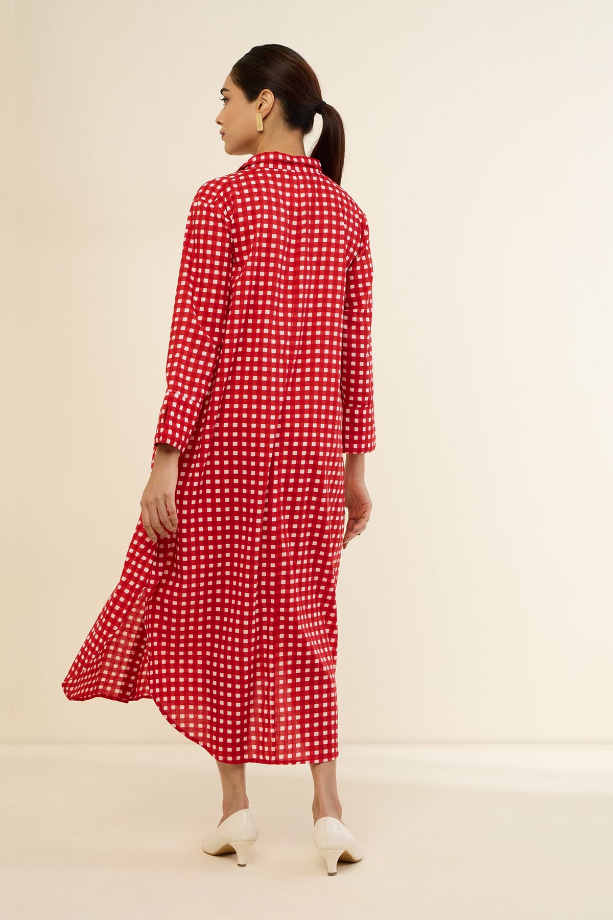 Cherry Checkered Delight Long Shirt Dress Mc