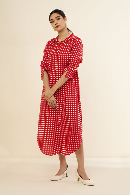 Cherry Checkered Delight Long Shirt Dress Mc
