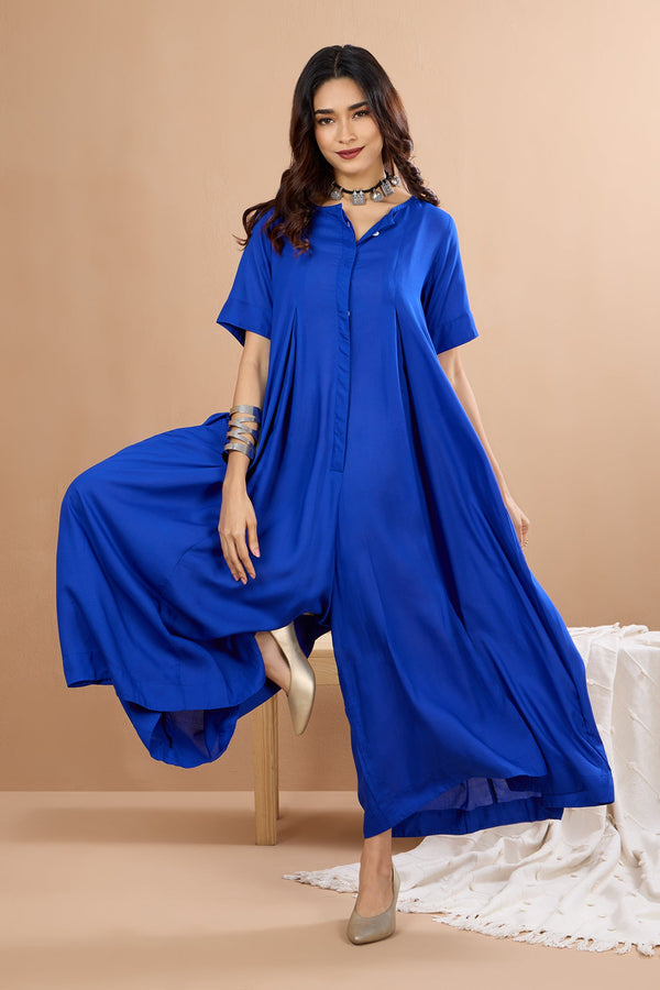 Maati  Button Down Jumpsuit With Pockets  Whispers Of Sapphire Night