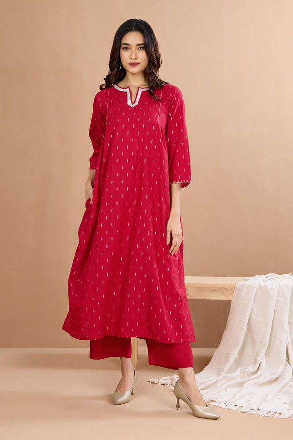 Red Moonlight Shimmer Side Gather A-Line Kurta Mc