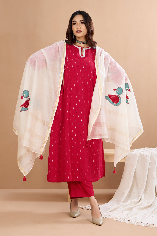 Red Moonlight Shimmer Side Gather A-Line Kurta Mc