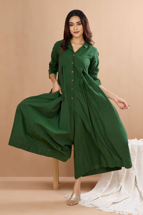 Maati Craft Enchanted Forest Cotton Jumpsuit with Pockets & Collar