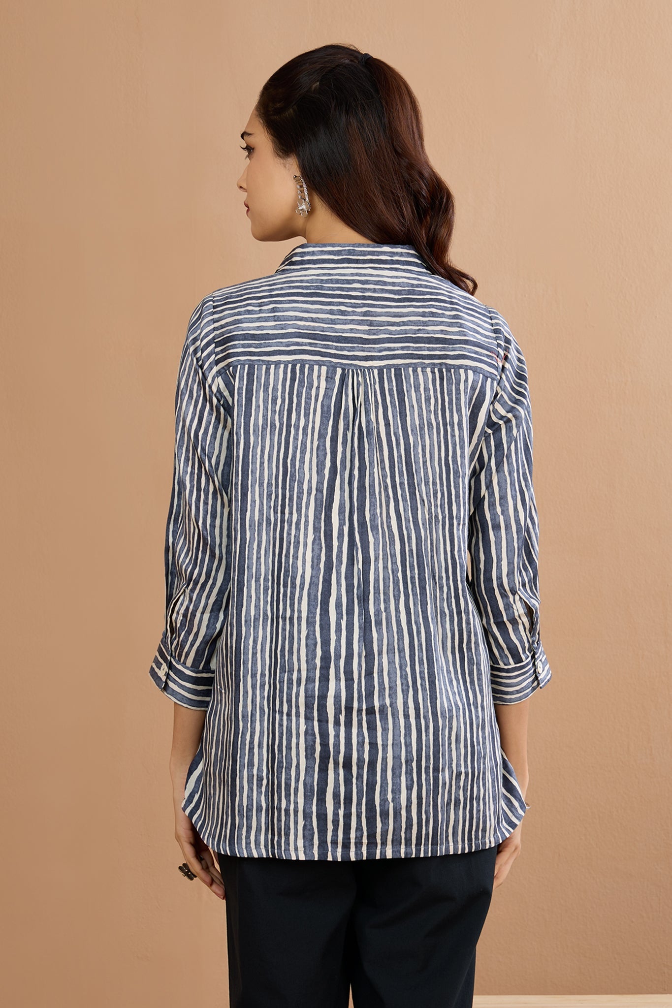 Maati  Minimalist Grey Stripes Everyday Cotton Satin Shirt
