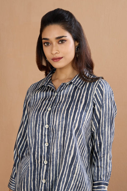 Maati  Minimalist Grey Stripes Everyday Cotton Satin Shirt