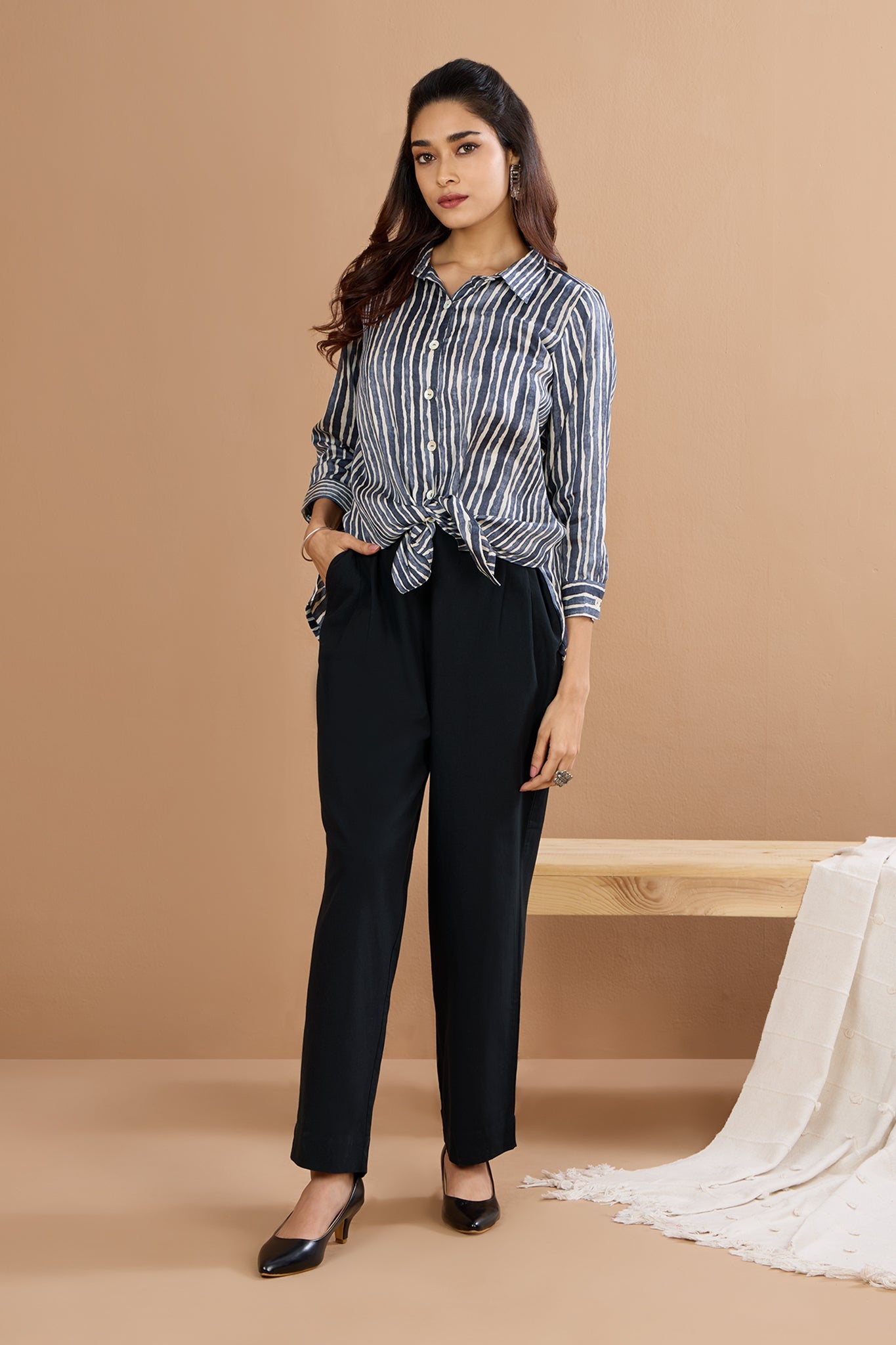 Maati  Minimalist Grey Stripes Everyday Cotton Satin Shirt