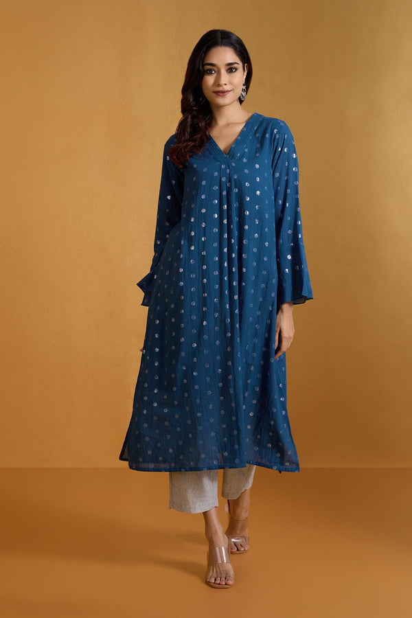 Maati Craft Starlight Sprinkle Blue Modern Long Tunic Kurta