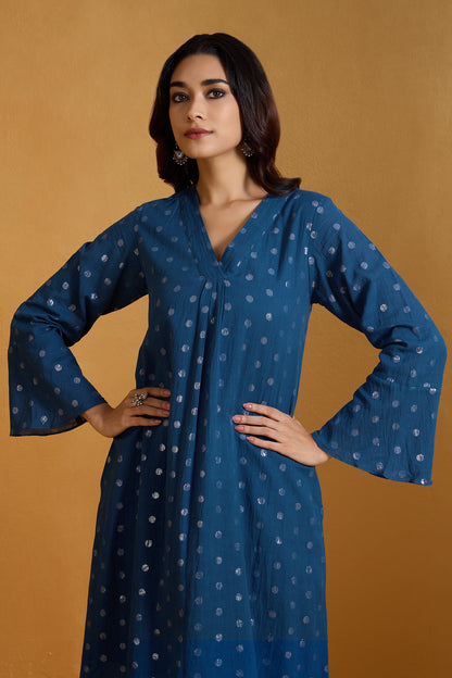 Maati Craft Starlight Sprinkle Blue Modern Long Tunic Kurta