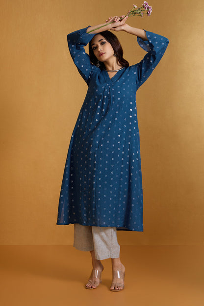 Maati Craft Starlight Sprinkle Blue Modern Long Tunic Kurta
