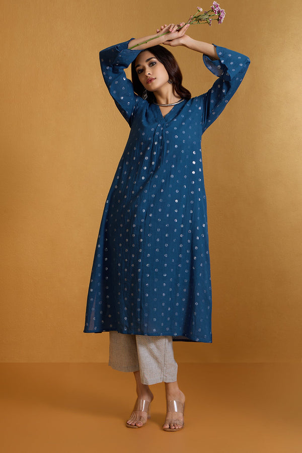 Maati Craft Starlight Sprinkle Blue Modern Long Tunic Kurta