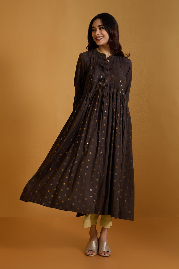 Maati Craft Chestnut Gold Infinity Pintuck Dress