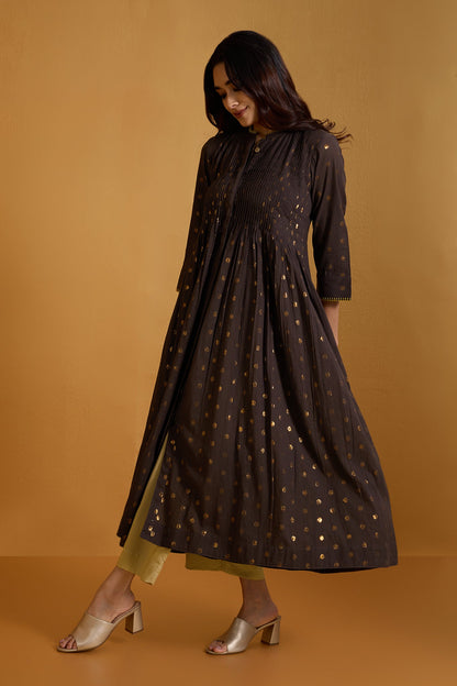 Maati Craft Chestnut Gold Infinity Pintuck Dress