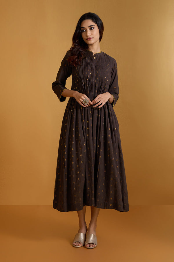 Maati Craft Chestnut Gold Infinity Pintuck Dress