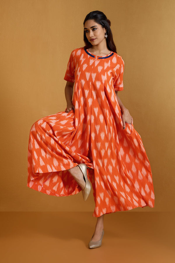 Maati Craft Citrus Burst Streaks Jumpsuit with Pockets & Front Zipper