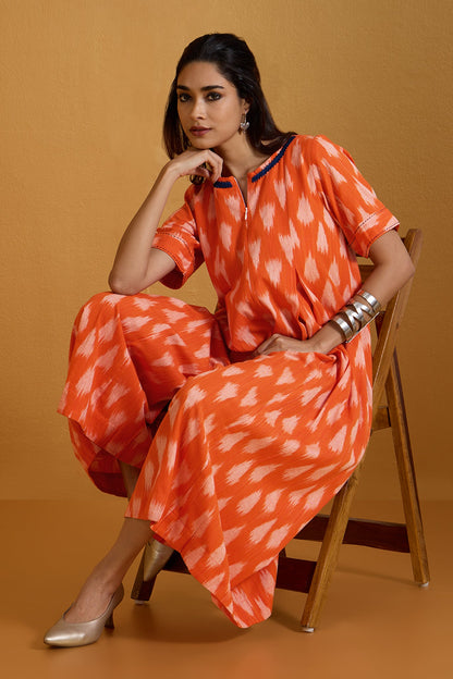 Maati Craft Citrus Burst Streaks Jumpsuit with Pockets & Front Zipper