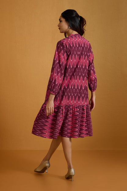 Maati Craft Crimson Chevron Ruffle Midi Dress