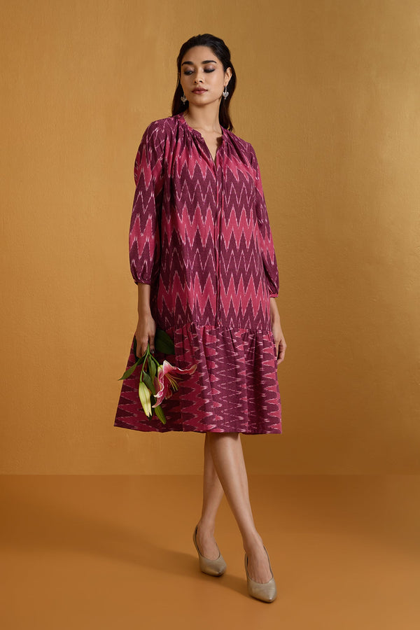 Maati Craft Crimson Chevron Ruffle Midi Dress