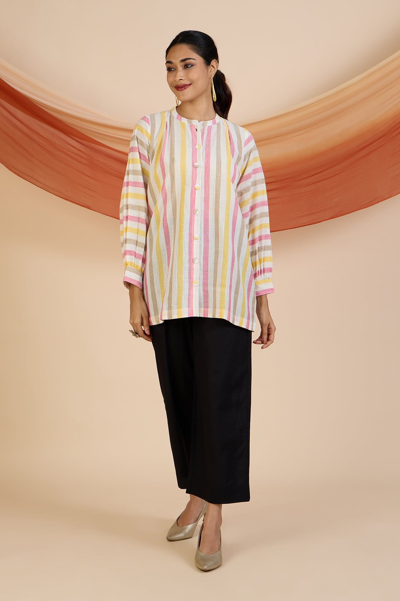 Maati Craft Sunset Sorbet Stripes Gather Tunic