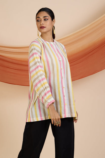 Maati Craft Sunset Sorbet Stripes Gather Tunic
