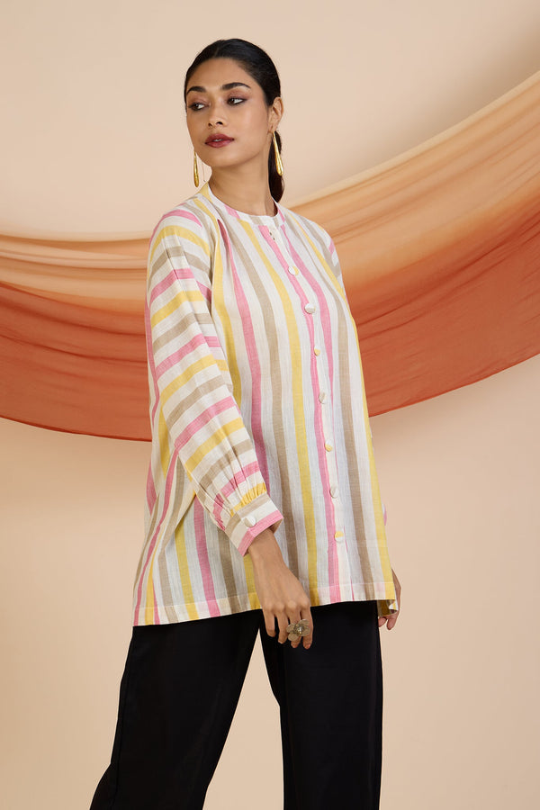Maati Craft Sunset Sorbet Stripes Gather Tunic