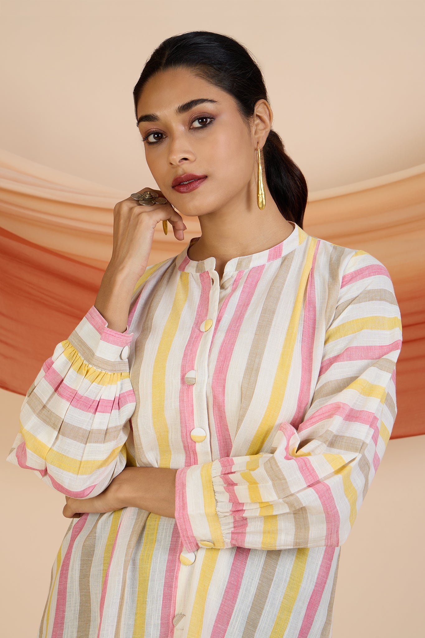 Maati Craft Sunset Sorbet Stripes Gather Tunic