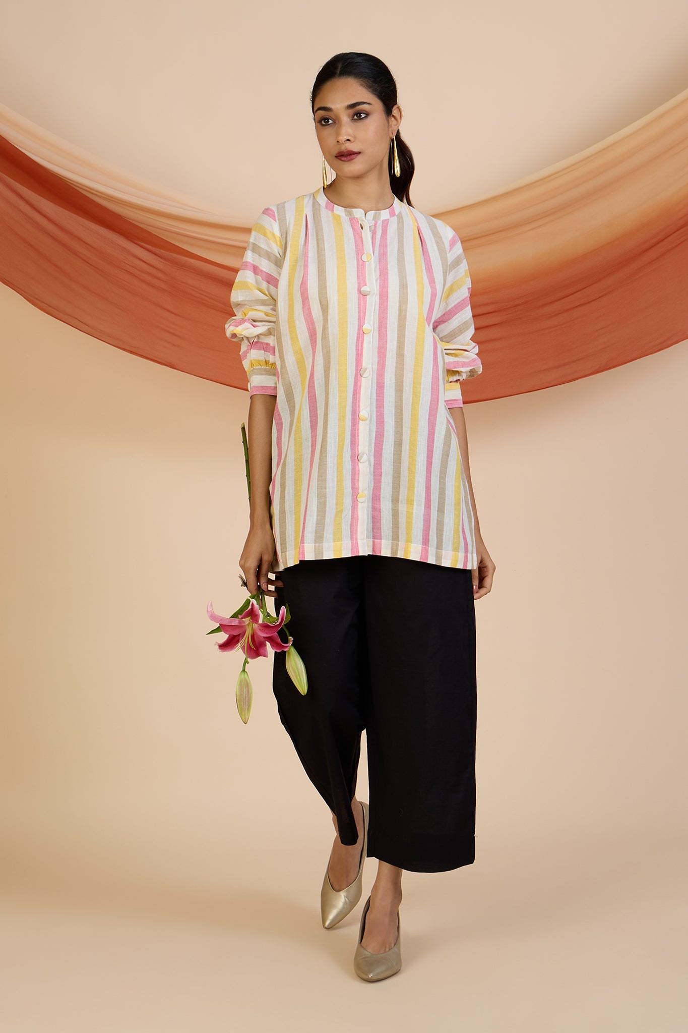 Maati Craft Sunset Sorbet Stripes Gather Tunic
