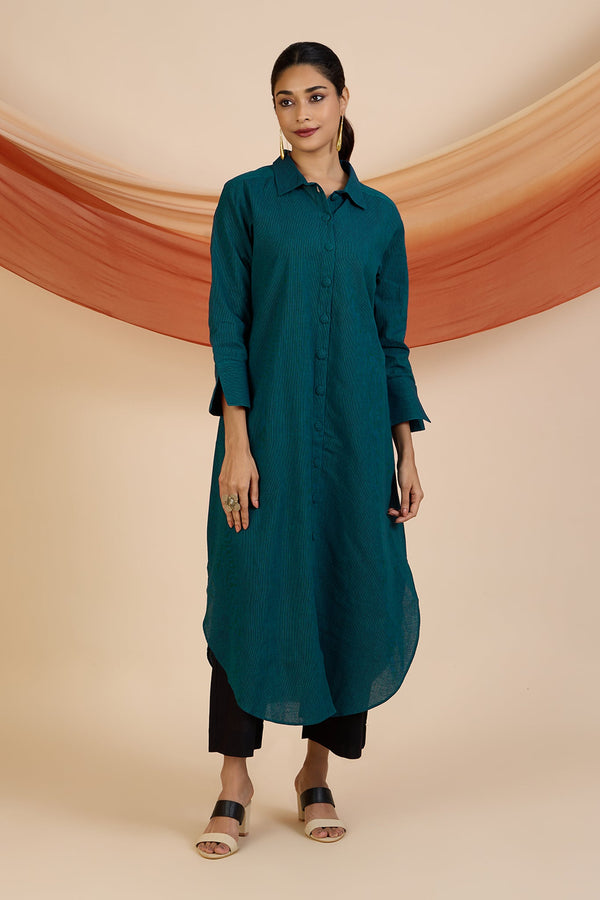 Maati Craft Azure Feather Lines Long Shirt Dress