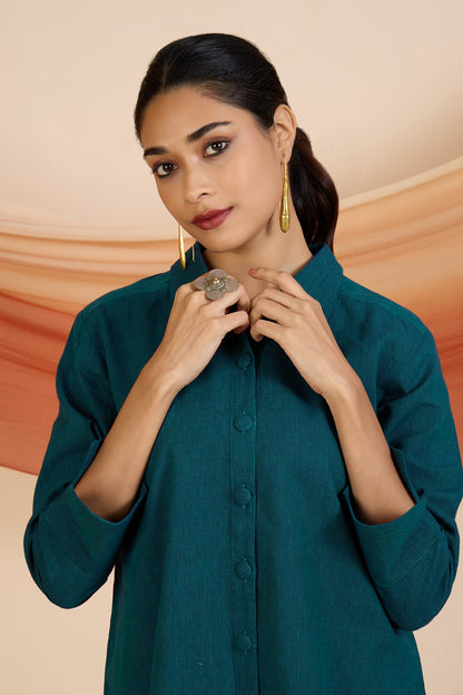Maati Craft Azure Feather Lines Long Shirt Dress