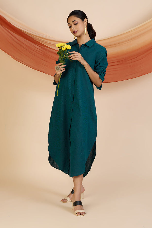 Maati Craft Azure Feather Lines Long Shirt Dress