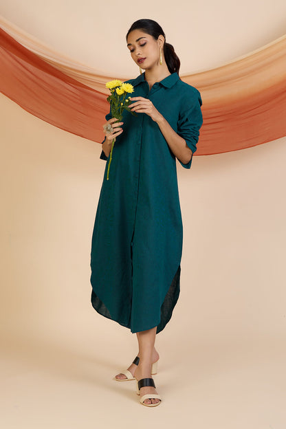 Maati Craft Azure Feather Lines Long Shirt Dress
