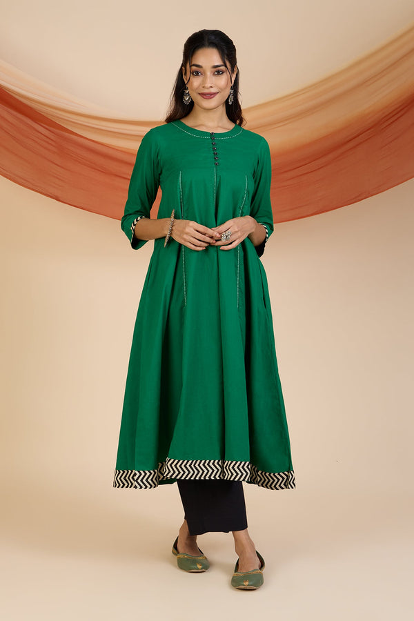 Maati Craft Emerald Glow Elegant Long Anarkali