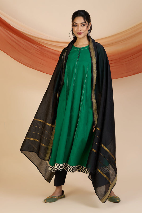 Maati Craft Emerald Glow Elegant Long Anarkali