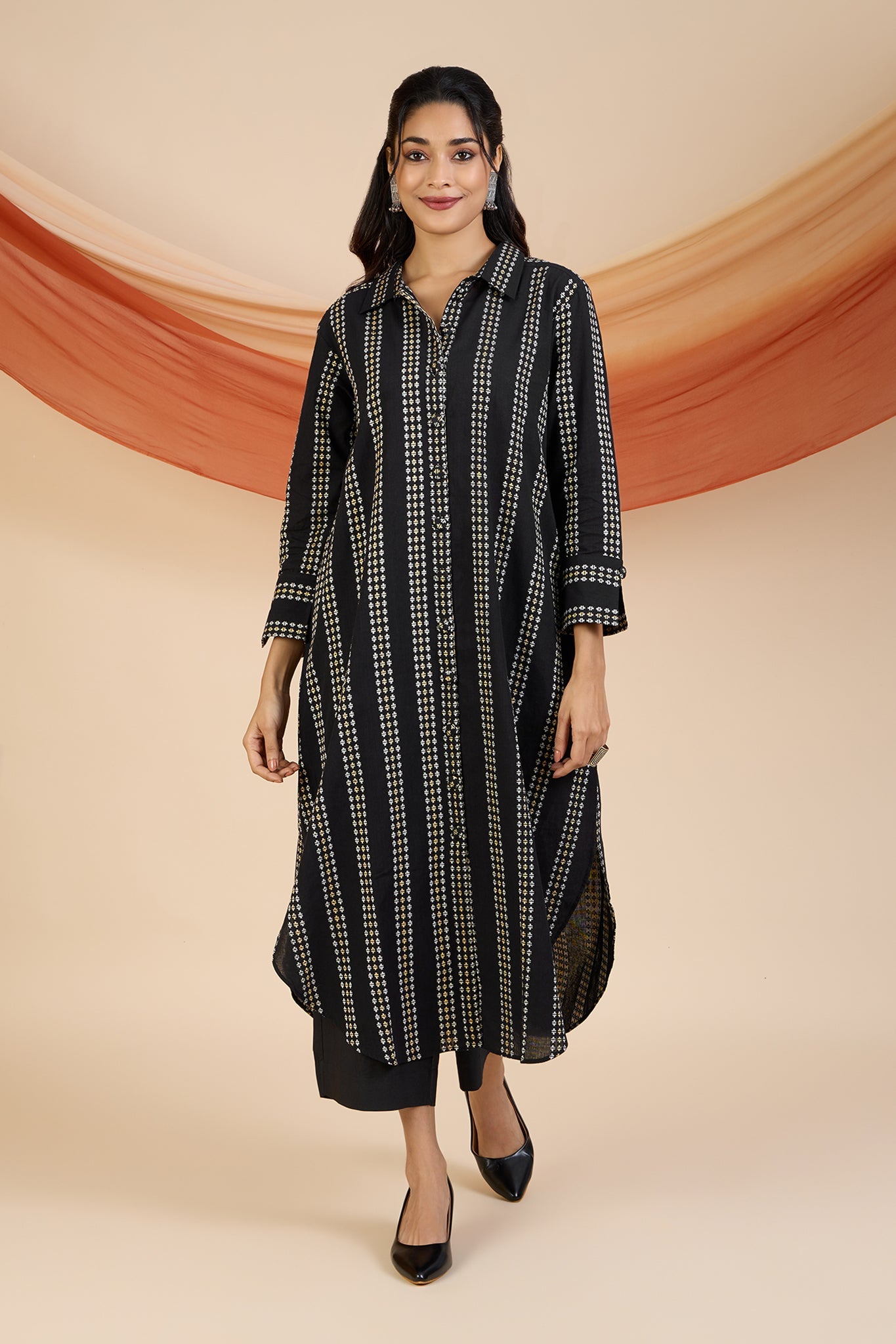 Maati Craft Monochrome Horizon Long Shirt Dress