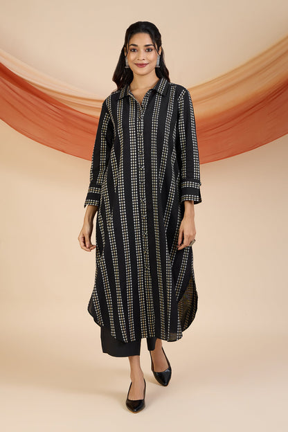 Maati Craft Monochrome Horizon Long Shirt Dress