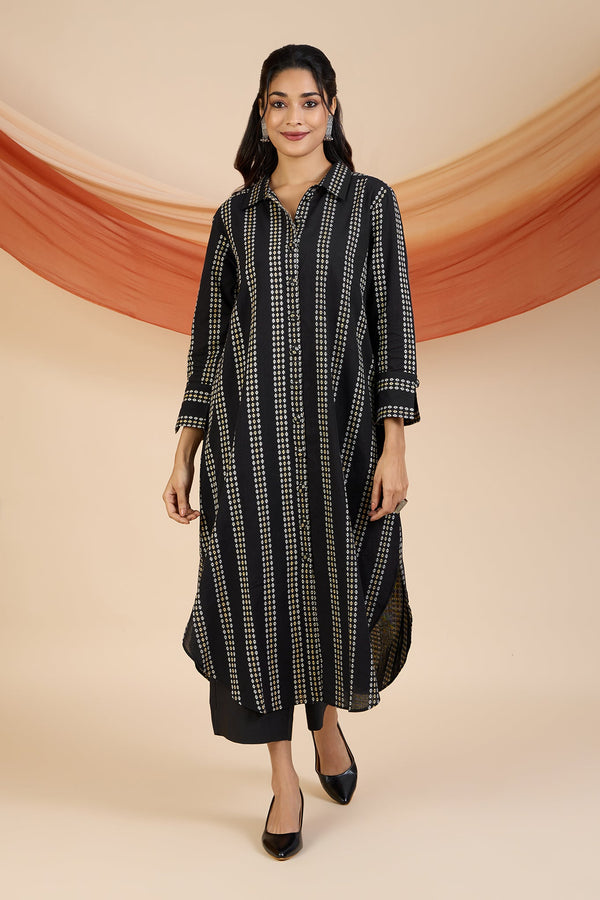 Maati Craft Monochrome Horizon Long Shirt Dress