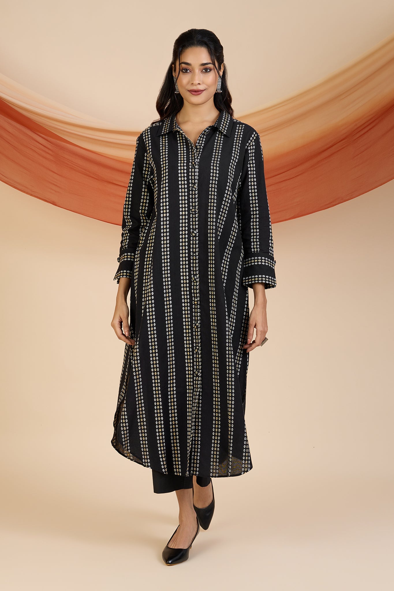 Maati Craft Monochrome Horizon Long Shirt Dress
