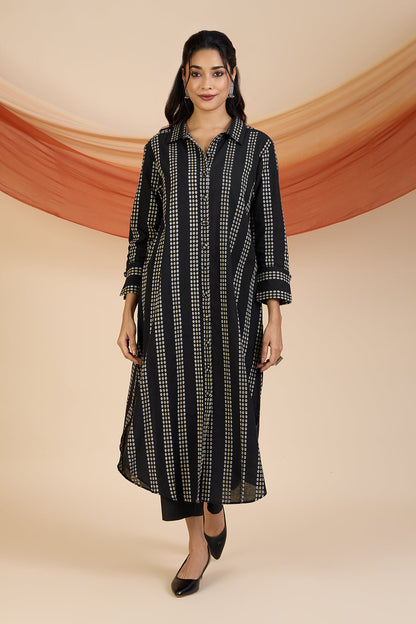 Maati Craft Monochrome Horizon Long Shirt Dress
