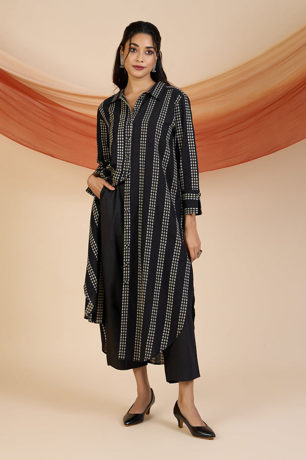 Maati Craft Monochrome Horizon Long Shirt Dress